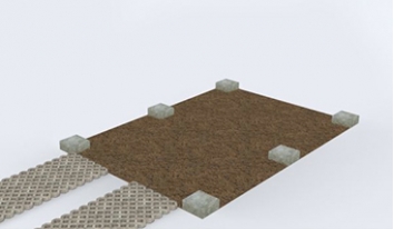 Keturios betoninės plokštės arba grindinio plytos kampuose